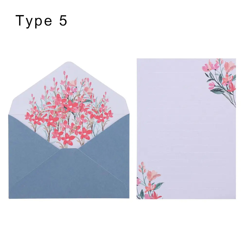 6PCS/Set Stationery Office School Greeting Invitation Card Printed Flower Love Note Floral Pattern Paper Letter Envelopes Set