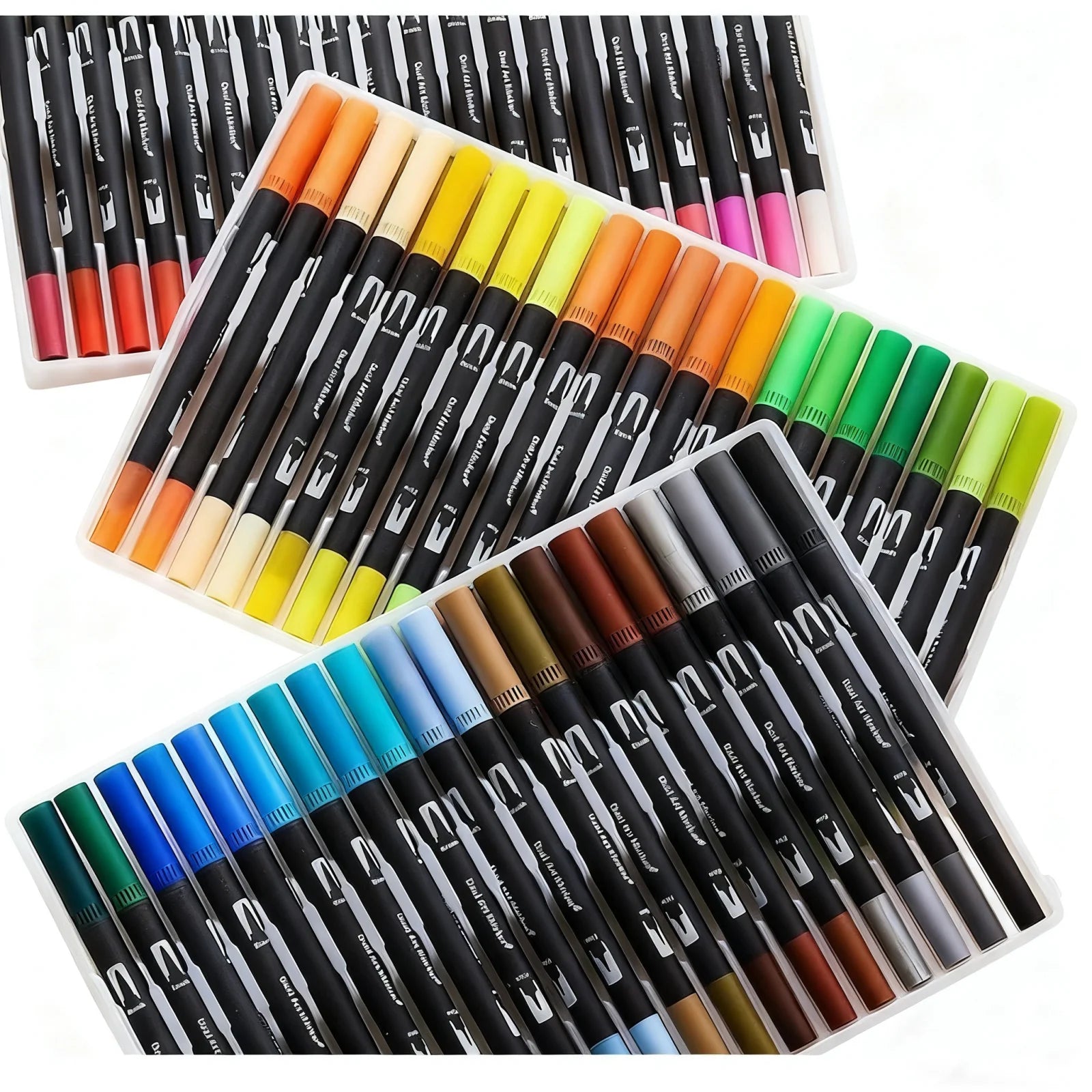 12-60 Colors Felt Tip Drawing Watercolor Art Markers Pen Dual Brush Fineliner Colouring Pen Set for Calligraphy Painting