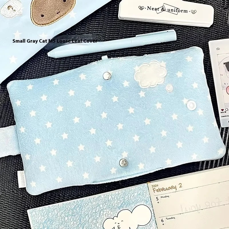 Cute M5 Handbook Book Cover Grey Cat Wave Dot Rabbit Cover High Beauty Simple Loose Leaf Notebook Only Shell