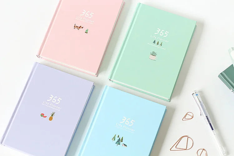 365 Planner Agenda Notebook Colorful Inner Page Illustration Yearly Daily Plan Journal Diary Book Record Life Stationery Gifts