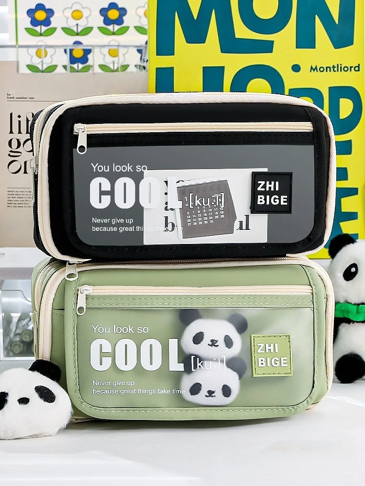 Pencil Case - Flip Cover Large Capacity Aesthetic Pencil Pouch with Zipper Mesh Stationery Organizer Pen Pouch A7816