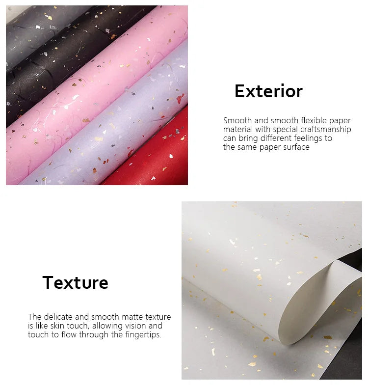 Floral Gift Wrap Paper Set - 6 Color Options, Sparkling Gold & Silver Speckles, Waterproof, Ideal for DIY Craft Packaging,
