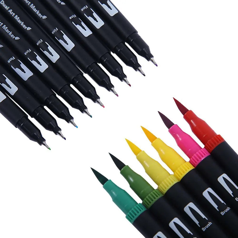 12-120 Colors Felt Tip Drawing Watercolor Art Markers Pen Dual Brush Fineliner Colouring Pen Set for Calligraphy Painting