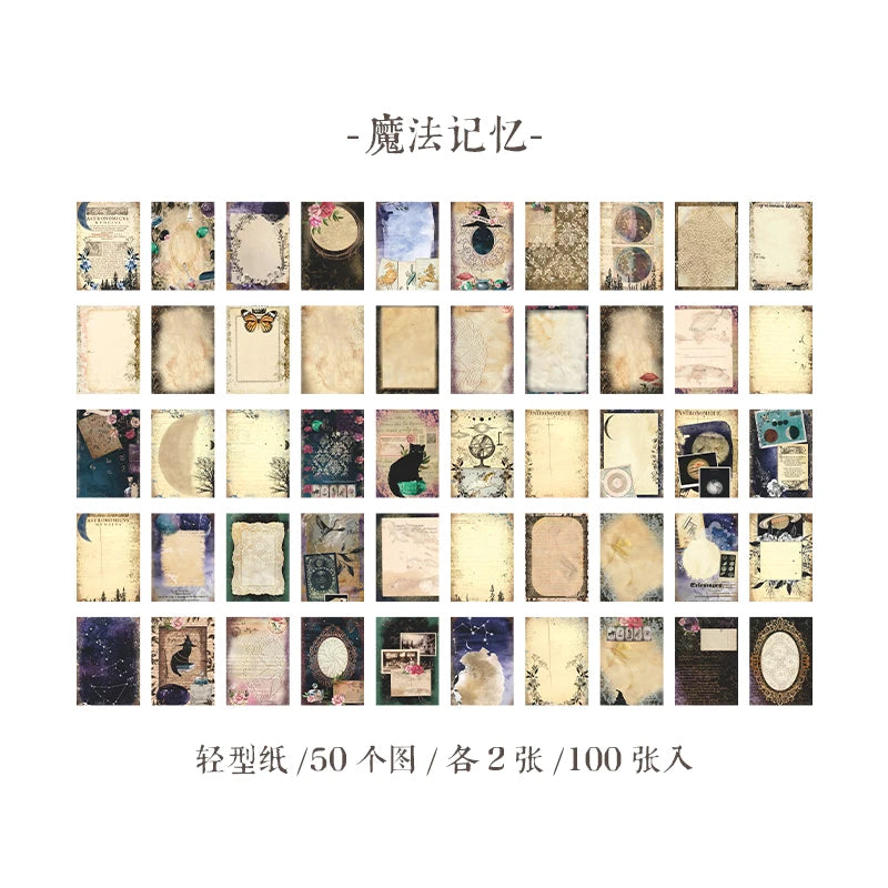 Yoofun 100sheets Large Size Vintage Scrapbooking Decor Material Papers Background Paper for Journal Diary Craft Retro Stationery