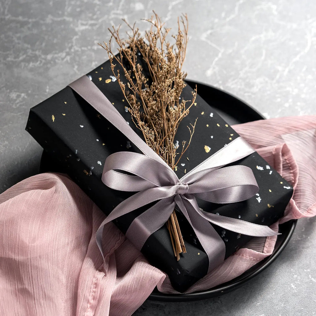 Gift Wrapping Paper Roll, 1 Roll 17inch x 120inch, Black Gold Foil Design for Holiday, Birthday, Wedding, Party