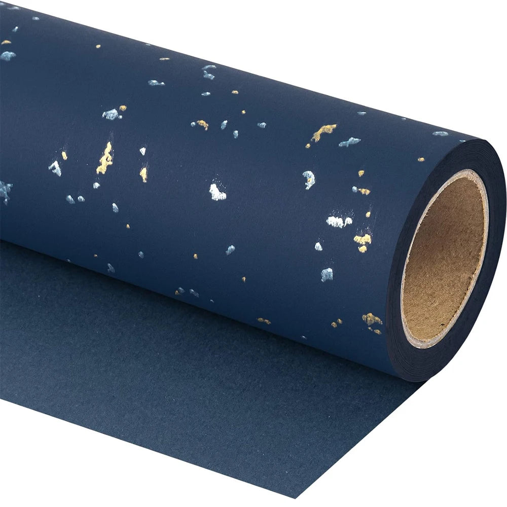 1roll Gift Wrapping Paper Navy Blue Gold Foil Gift Wrapping Paper Gift Paper Suitable for Birthdays and Festivals DIY Gift