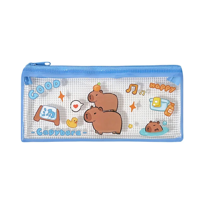 Cute Cartoon Capybara Pencil Case Transparent Student Stationery Storage Bag Pouch Desktop Organizer School Office Supplies