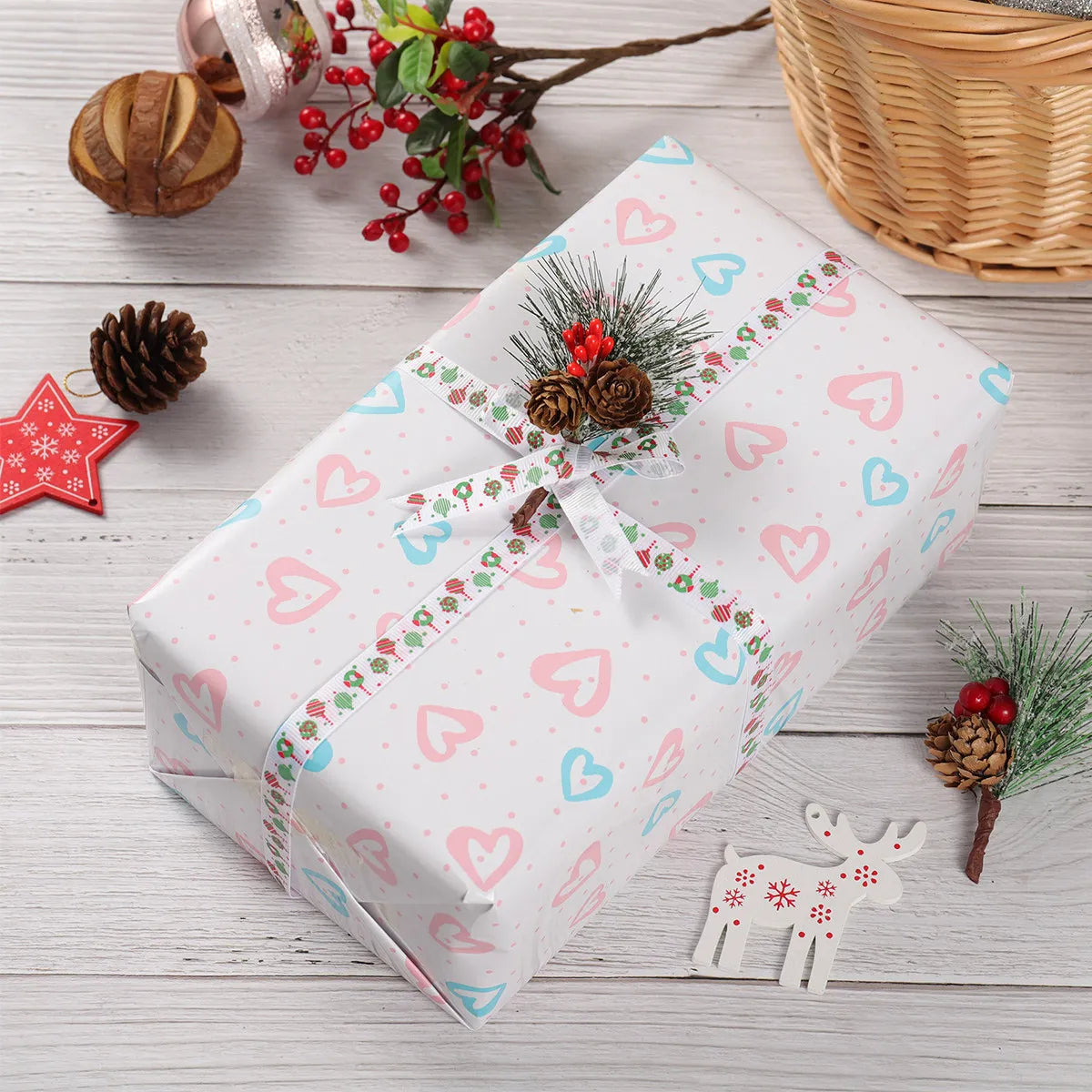 Elegant Wrapping Paper Xmas Packaging Christmas Gifts Shower Retro Love Birthday
