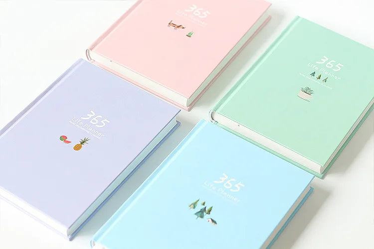 365 Planner Agenda Notebook Colorful Inner Page Illustration Yearly Daily Plan Journal Diary Book Record Life Stationery Gifts