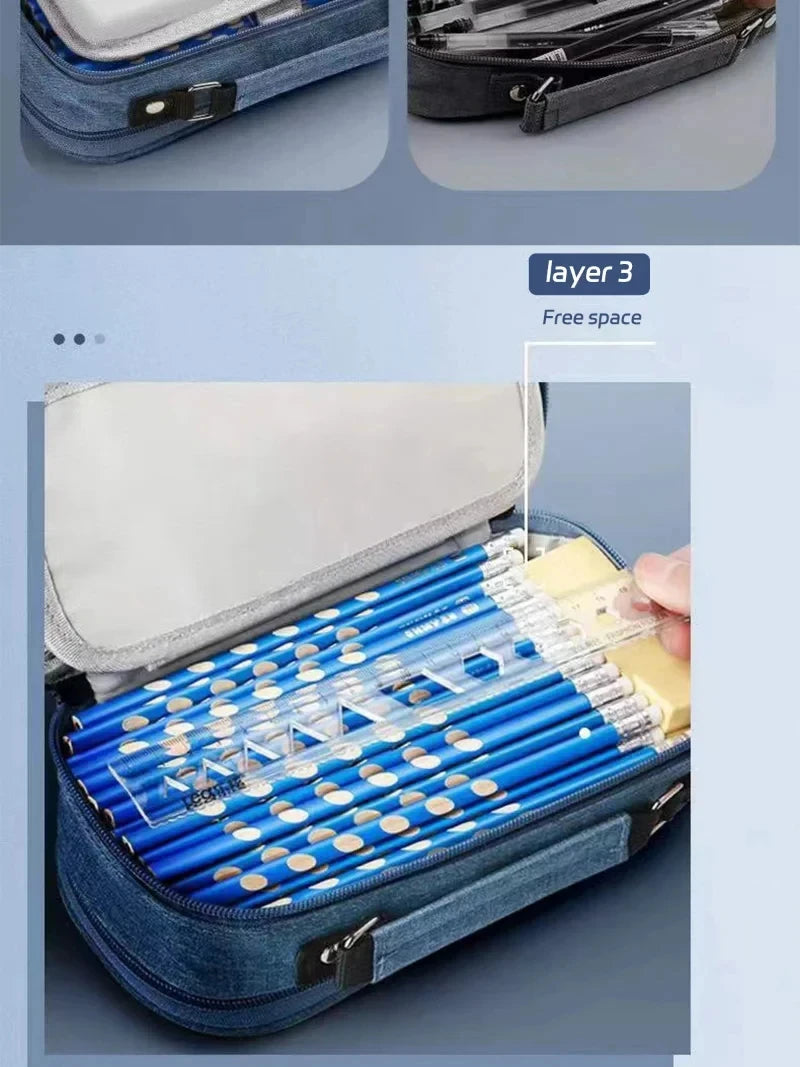 Pen Storage Bag Pencil Case 4 Layer Large Capacity Cosmetic High Quality Study Supplies Simple Student Stationary Boxes