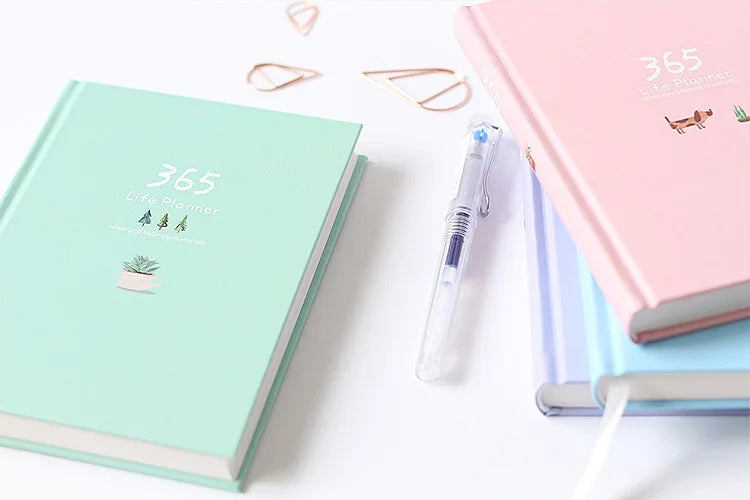 365 Planner Agenda Notebook Colorful Inner Page Illustration Yearly Daily Plan Journal Diary Book Record Life Stationery Gifts